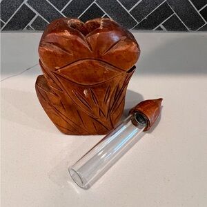 Vintage wooden hand carved perfume bottle